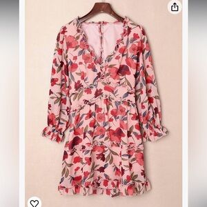 Happy Sailed Deep V Neck Long Sleeve Ruffle Layer A-Line Swing Mini Dress XS